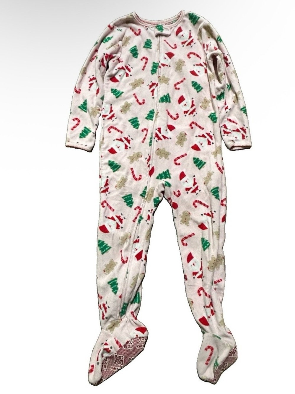 Toddler Girl Winter Pajamas Fleece Footies Clouds Christmas Santa Size 4T - Picture 4 of 5